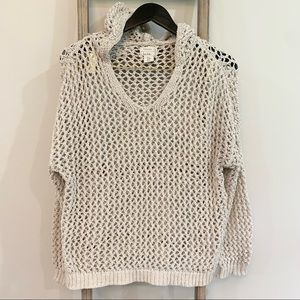 Nicole Miller Artelier Open Weave Hooded Sweater Oatmeal Size M
